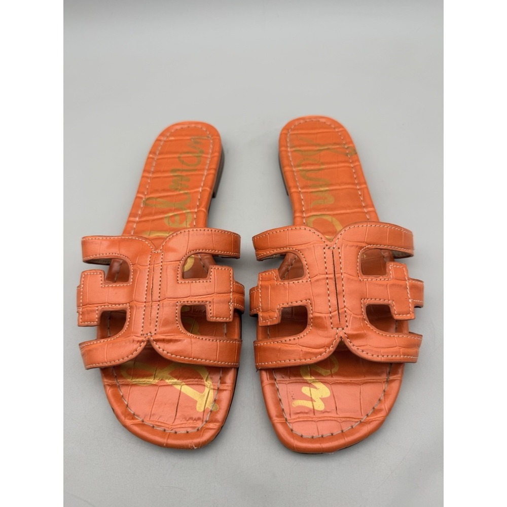 Sam Edelman Bay H Slide Sandals Orange Croc Embossed Womens 8.5M EU 38.5